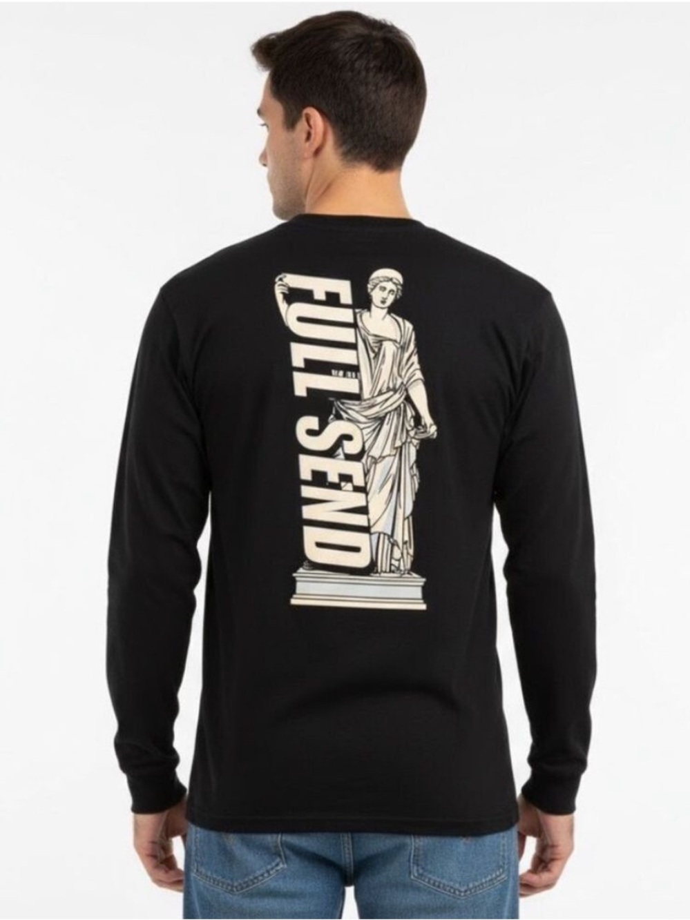 Full Send Statue Long Sleeve Tee in Navy Blue - Size Large